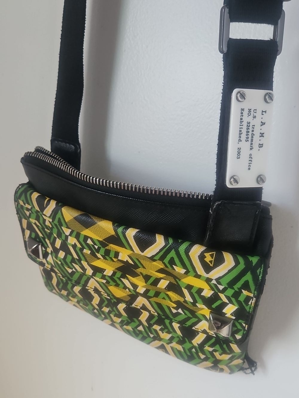 L.A.M.B. Green and Yellow Geometric Crossbody Bag